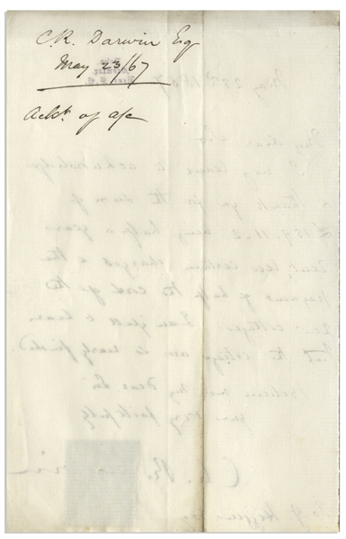 Charles Darwin Letter Signed From 1867